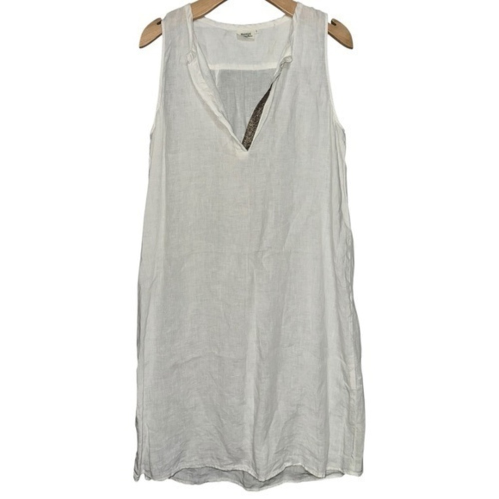 Hartford Women’s Size 4 White Silver Metallic Trimmed Split Neck Linen Dress